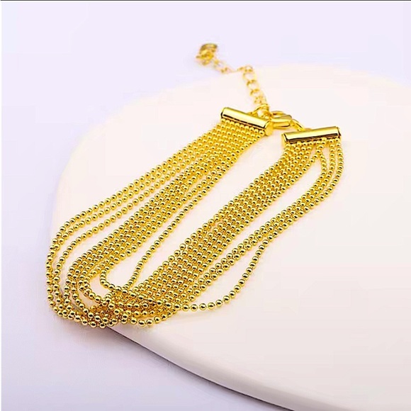 Gold Fringe Tassel Necklace Bracelet Earrings Matching Boho Set - Picture 7 of 13